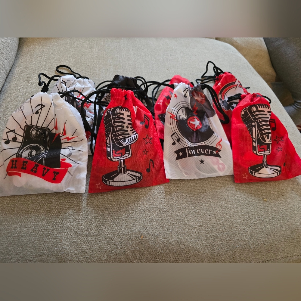 8 Rock And Roll Party Bags, Already Filled. Great For Kids Party